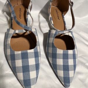Blue and White block pattern shoes